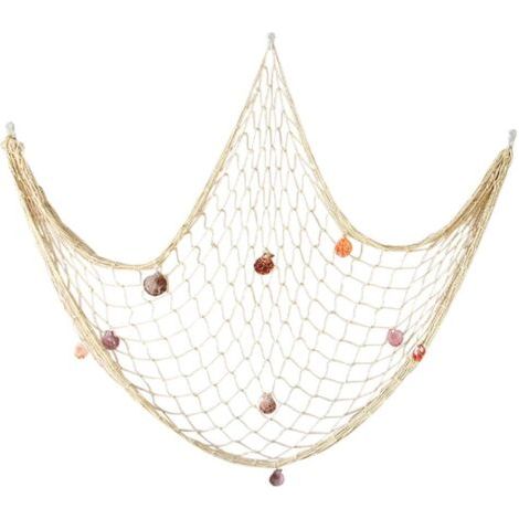 Sollbry Décor de filet de pêche naturel avec coquillages, 150x200cm, décor sur le thème de la plage, pour fête, chambre à coucher, décorations murales suspendues (1/3)