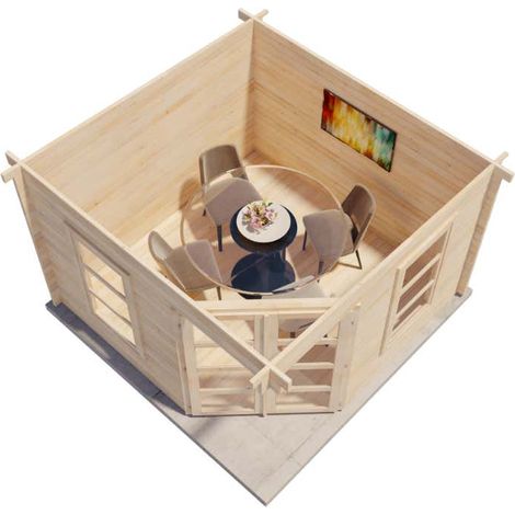 Alpholz Flachdach Gartenhaus Modell Oregon-40 Gartenhaus aus Holz, Holzhaus mit 40 mm Wandstärke Blockbohlenhaus