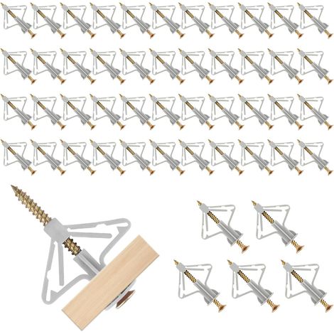 100 Pcs Plasterboard Wall Plugs and Screws, Plasterboard Fixings Set, Butterfly Type Heavy Expansion Tube Plasterboard Anchor Screw for TV Wall Brackets and Hollow Walls (50 Anchors + 50 Screws) (1/5)