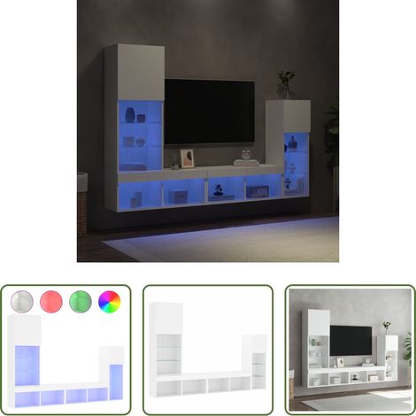 Meuble TV - Unités murales TV avec LED 4 pcs blanc bois d'ingénierie (1/5)