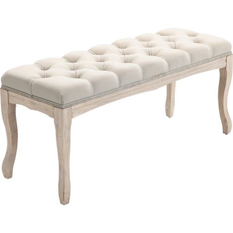 Banc capitonné en lin, structure en bois, utilisable comme banc de lit ou banc à chaussures, idéal pour les chambres, les salons et les entrées, 110 x 40 x 48 cm, beige (1/5)