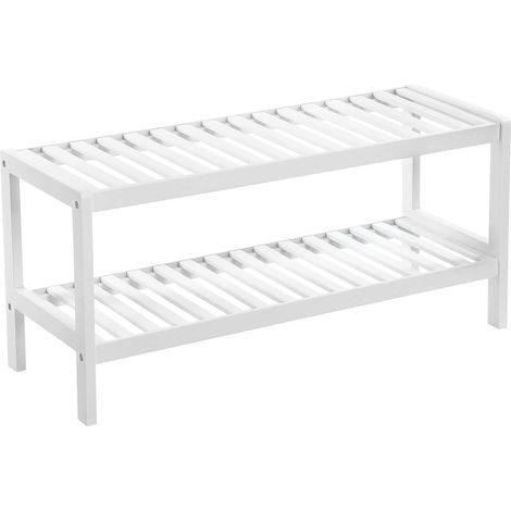 Zapatero de 2 niveles de bambú banco zapatero para entrada salón baño 70 x 26 x 33 cm blanco 120000524 (1/3)