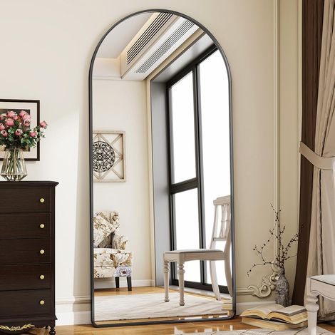 76 x 171 cm - Miroir Pleine Longueur Bombé sur Pied avec Coins Arrondis pour Le Salon et Dressing - Noir (1/5)