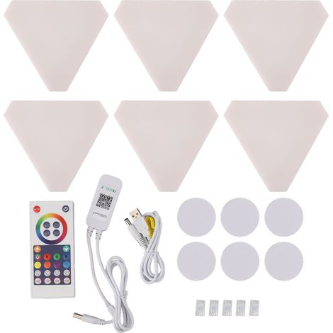 Ortviai Panneaux LED muraux triangulaires RGB avec synchronisation musique, contrôle via appli Bluetooth – 6 unités, USB 5V