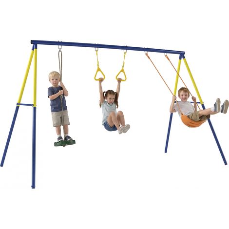 AIYAPLAY columpio infantil 3 en 1, columpio para niños clásico, de pie, aros de gimnasia, carga 150 kg, exterior, para niños de 3 a 8 años, multicolor