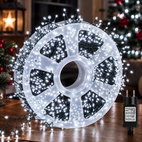 Catena Luminosa a Grappolo Millepiedi 2000 Micro LED 30 Metri Luce Fredda Cavo Verde 8 Giochi di Luce 31V IP44 per Albero di Natale (1/5)