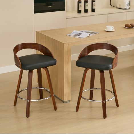REDOM - Tabouret de bar pivotant dossier bas, assise rembourrée confortable, similicuir PU noir (1/5)