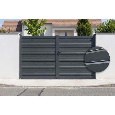 Portail battant 3m CALANCIA H.180cm lames persiennes aluminium gris