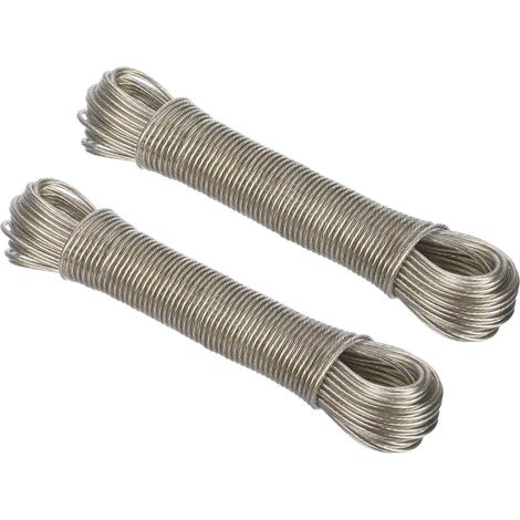 Wäscheleine aus beschichtetem Kunststoff, 2er-Pack, 3 mm x 20 m, extra starker Stahldraht zum Wäschetrocknen, zum Aufhängen im Freien, transparent (1/5)