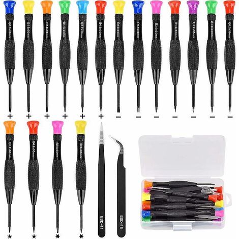 18 Pcs Set Tournevis Magntiques, Jeu De Tournevis Cruciformes Plat Tournevis Pentalobe Hexagonaux, Pinces Pour Rparation Tlphone Portable Lunettes (1/5)