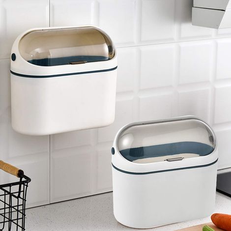 Poubelle de bureau avec couvercle, mini poubelle (bleue) (1/5)