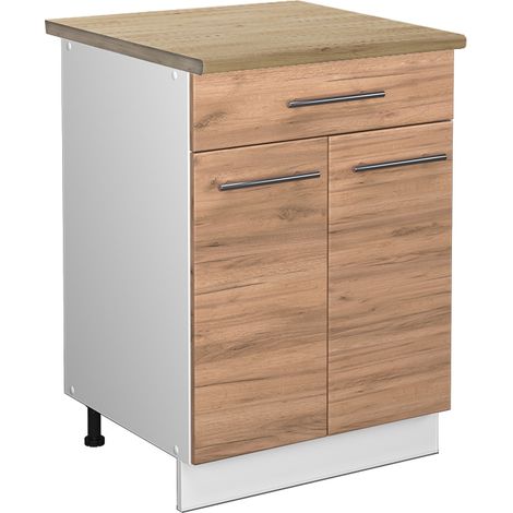 Mueble bajo de cocina Fame-Line, Roble dorado, 60 cm con cajón, ET Roble, Vicco (1/5)