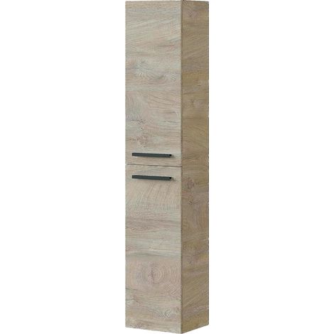 Mobile Alto Da Bagno Sospeso Con 2 Ante E 4 Mensole Interne Colonna Sospesa Moderna Salvaspazio In Melaminico Con Chiusura Assistita Ingresso Lavanderia 150 x 30 x 25.5 Cm Colore Rovere Naturale