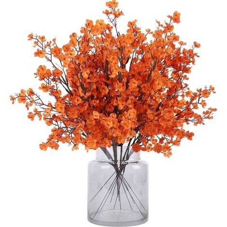 12 fleurs artificielles de gypsophile d'automne, plantes orange au toucher réaliste, fleurs en soie pour vase, maison, bureau, mariage, intérieur, extérieur, centre de table, fête, automne (1/5)
