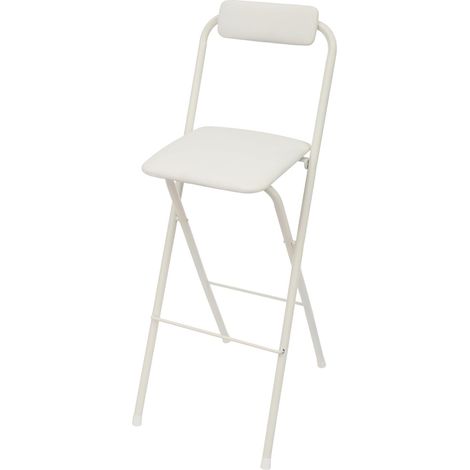 HAUTOUR Tabouret de bar pliable avec dossier - Chaise pliante rembourrée - Hauteur d'assise : 75 cm - Sans montage - pour Exterieur Interieur Camping Jardin Balcon Salon - blanc (1/5)
