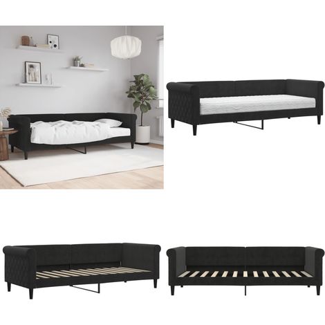Tagesbett mit Matratze Schwarz 80x200 cm Samt - Tagesbett - Schlafsofa - Gästebett - Samtcouch - Wohnzimmermöbel - Home & Living (1/5)