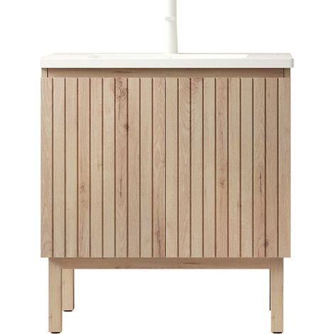 Freistehender Badschrank 80 cm mit weißem Keramikwaschbecken und Doppeltür (1/5)
