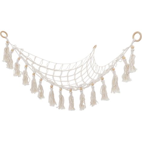 Hamac de rangement triangulaire style bohème en corde de coton tressée, filet de rangement pour peluches, pour garçons et filles (1/5)