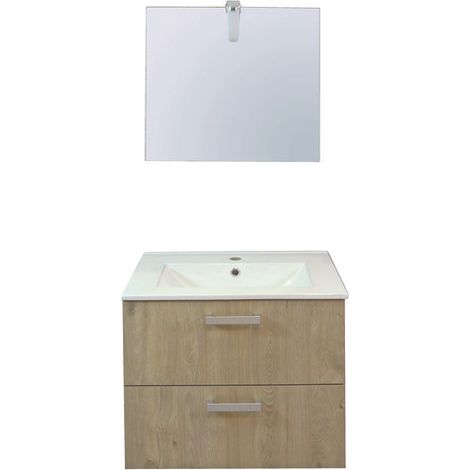 ONDEE ZEN - Meuble de Salle de Bain SMART - Suspendu - 60cm - 2 tiroirs - Finitions Bois (1/4)