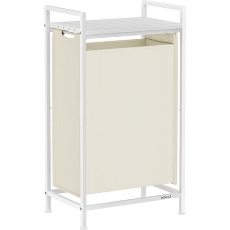 Vasagle – Panier à linge 47L – Sac amovible en tissu Oxford – Dimensions 42 x 28 x 75 cm – Plateau aéré pour lessive – Acier et MDF blanc crème