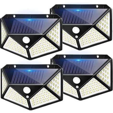 4er-Pack Solar-Außenleuchten mit 100 LEDs – 1600 Lumen – 270° Abstrahlwinkel – 5 m Bewegungsmelder – IP65 wasserdicht (1/5)