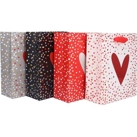 8 Pochettes Cadeau Lustrées Colorées Motif Coeur, Sacs en Papier avec Poignée pour Mariage Anniversaire Fête (1/5)