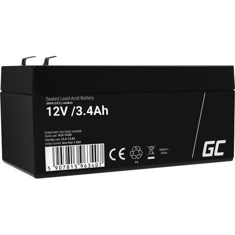 GreenCell® Rechargeable Batterie AGM 12V 3,4Ah accumulateur au Gel Plomb Cycles sans Entretien VRLA Battery étanche Résistantes