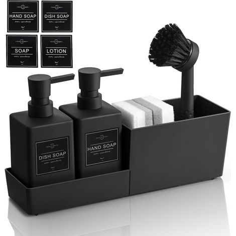 4 en 1 Distributeur Liquide Vaisselle Noir Cuisine (1/5)
