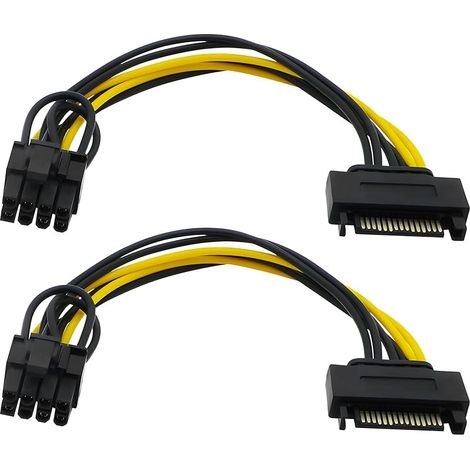 Lot de 2 SATA 15 broches mâle vers 8 broches Câble, 18cm câble d'Alimentation SATA vers PCIe 8 Broches 6+2 Broches pour Carte Graphique Connecteur PCIe Sécurisé et Pratique pour GPU (1/5)