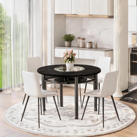 Ensemble table ronde et 4 chaises design moderne noir et blanc (1/5)