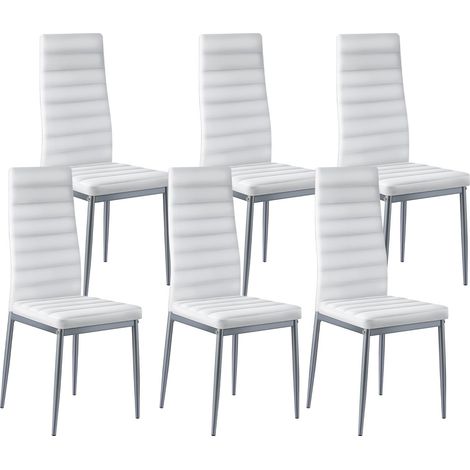 Chaises Salle à Manger Modernes, Ensemble Chaises de Cuisine en Cuir 6 Pièces, avec Dossier, Coussins Épais et Pieds en Métal, Meuble d’Appoint Peu Encombrant, pour Table à Manger, Blanc (1/5)