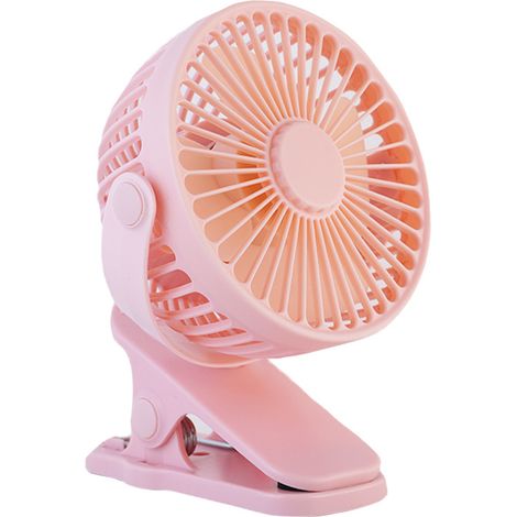 Ventilateur de bureau personnel USB (rose), portable, à pince, 3 vitesses, orientable à 720°, rechargeable, pour lit, bureau, voiture, poussette, cam