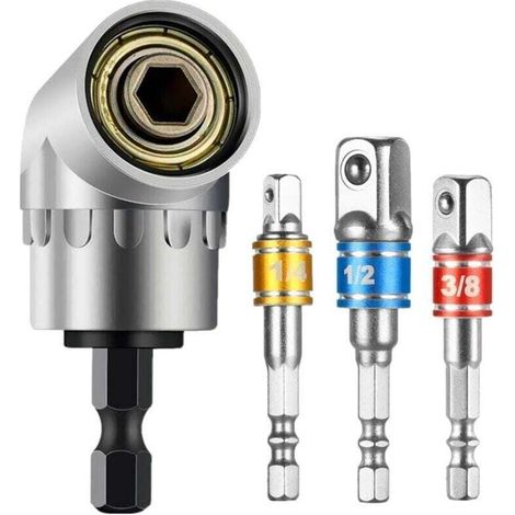 105Ḟ Winkelschrauber-Adapter (1/4", Sechskant-Bit) und 3-teiliger Akkuschrauber-Steckschlüsseladapter. Steckschlüsseladapter für Bithalter (1/4,3/8,1/2"). (1/4)