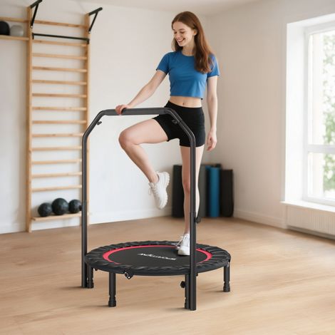 Trampoline pliable Ø102 cm avec poignée réglable, cadre en acier pour le renforcement des jambes et du corps, rouge et noir (1/5)