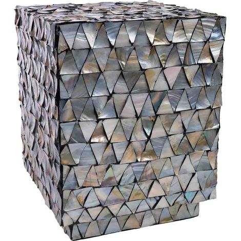 Taburete de madera y madreperla gris 35x35x45h cm