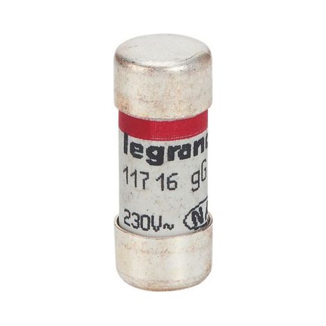 Legrand – Cartouche cylindrique 10,3x25,8mm 16A – Tension 230V~ – Pouvoir de coupure 6000A – Section protégée 2,5mm² – Repérage couleur rouge