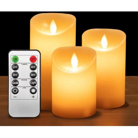 LED-Kerzen, LED-Kerze mit flackernder Flamme, 3er-Set (10 cm, 12,5 cm, 15 cm), mit sehr realistisch flackernden Flammen, dekorative Kerze, weiße Kerze, 24-Stunden-Timer