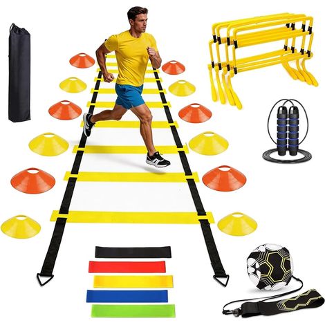 Football Training Accessories, with 6 m Coordination Ladder, 12 Cones, 4 Hurdles, Football Coach, Skipping Rope, Resistance Bands, Football Gifts (1/5)