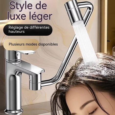 Rallonge robinet lavabo bras mécanique 360°, double mode eau anti-éclaboussures pour salle de bain (1/4)