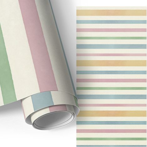 Klebefolie für Möbel - Möbelfolie - Selbstklebende - für Fensterbrett - Küchenschränke - Küchenfronten - Pastellfarbene Streifen 50x100 cm