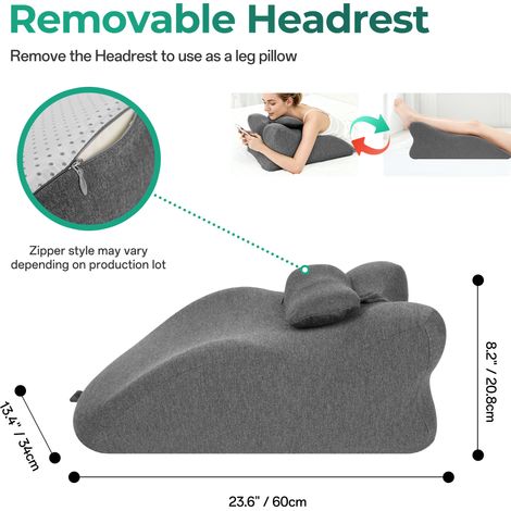 Coussin cale-dos gris en mousse à mémoire de forme avec soutien ergonomique 4-en-1 et housse lavable pour lit canapé et lecture (1/5)