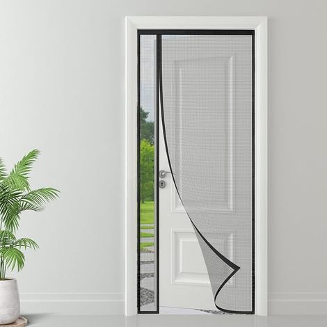 Moustiquaire Porte Magnétique à Ouverture Latérale 90x220 cm, Installation Facile sans Perçage, Anti-Moustiques & Insectes pour Porte Fenêtre/Balcon - Noir (1/4)