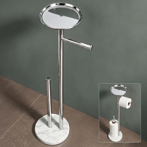 Mai & Mai Porte-Papier Toilette sur Pied Porte Rouleau WC en Inox 304 Support Papier Toilette avec Étagère sur Base Rangement WC H. 818 mm Chromé Lino-06 (1/5)