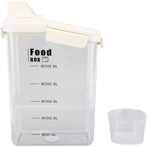 Boîte de Stockage de Céréales avec Bec Verseur - Design Ergonomique avec Poignée, Échelle Graduée et Couvercle Airtight Antimoisissure Plastique Qualité Alimentaire - Capacité 2800 ML pour Riz, Farine (1/5)