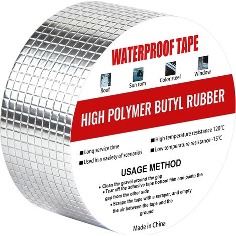 Ruban butyle étanche – avec feuille d'aluminium 10 m x 50 mm – Réparation en feutre de toit, bande clignotante pour toiture, extérieur (1/5)