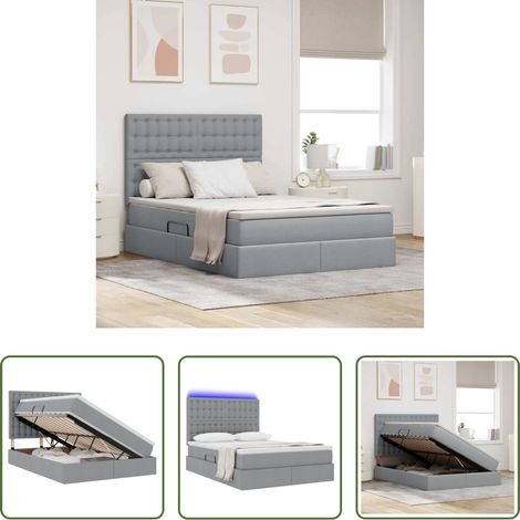 LED-Bett - Bett mit Stauraum und LED Hellgrau 140 x 200 cm Polyester (1/5)