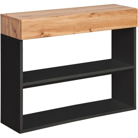 Étagère Murale 2 Niveaux & Tiroir "Easy" 100cm Noir (1/4)