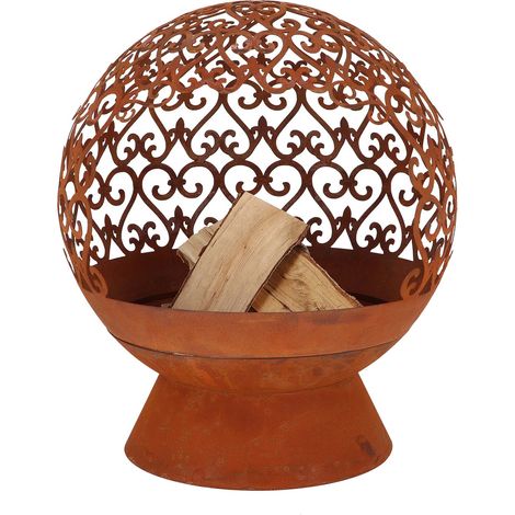Brasero rond en métal arabesque - Rouillé - D 50 x H 57,5 cm - Livraison gratuite (1/4)