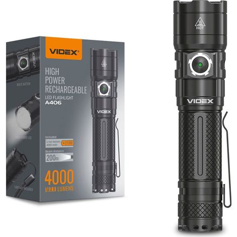 Torcia tattica a LED con batteria da 20 W per 180 ore, portata 4000 lm, 200 m IP68 VLF-A406 Videx (1/5)