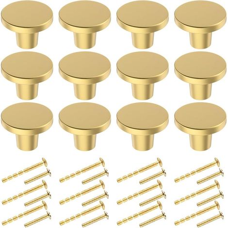 Pomelli per porte, pomelli rotondi in ottone per mobili, maniglie vintage dorate da 20×25 mm per cassettiere, armadi, mobili e ante di credenze con viti assortite (12 pezzi, oro) (1/5)